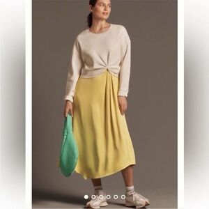 Anthropologie Elegant Yellow Midi Dress with Sweater Set